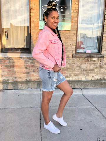 Acid Wash Denim Jacket (Pink)