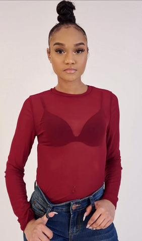 Peek-A-Boo Top Burgundy